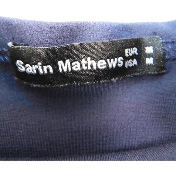 Sarin Mathews Navy Fit & Flare Dress – Size M – Short Sleeve High-Low Hem - Picture 2 of 9